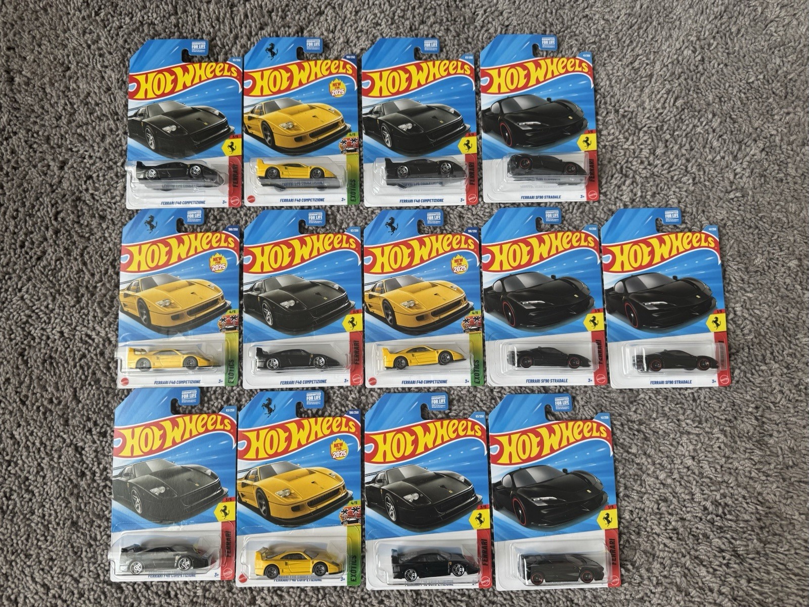 Hot Wheels Ferrari F-40 4 Yellow/5 Black. SF90 Stradale -4. 13 In Lot. New. Mint
