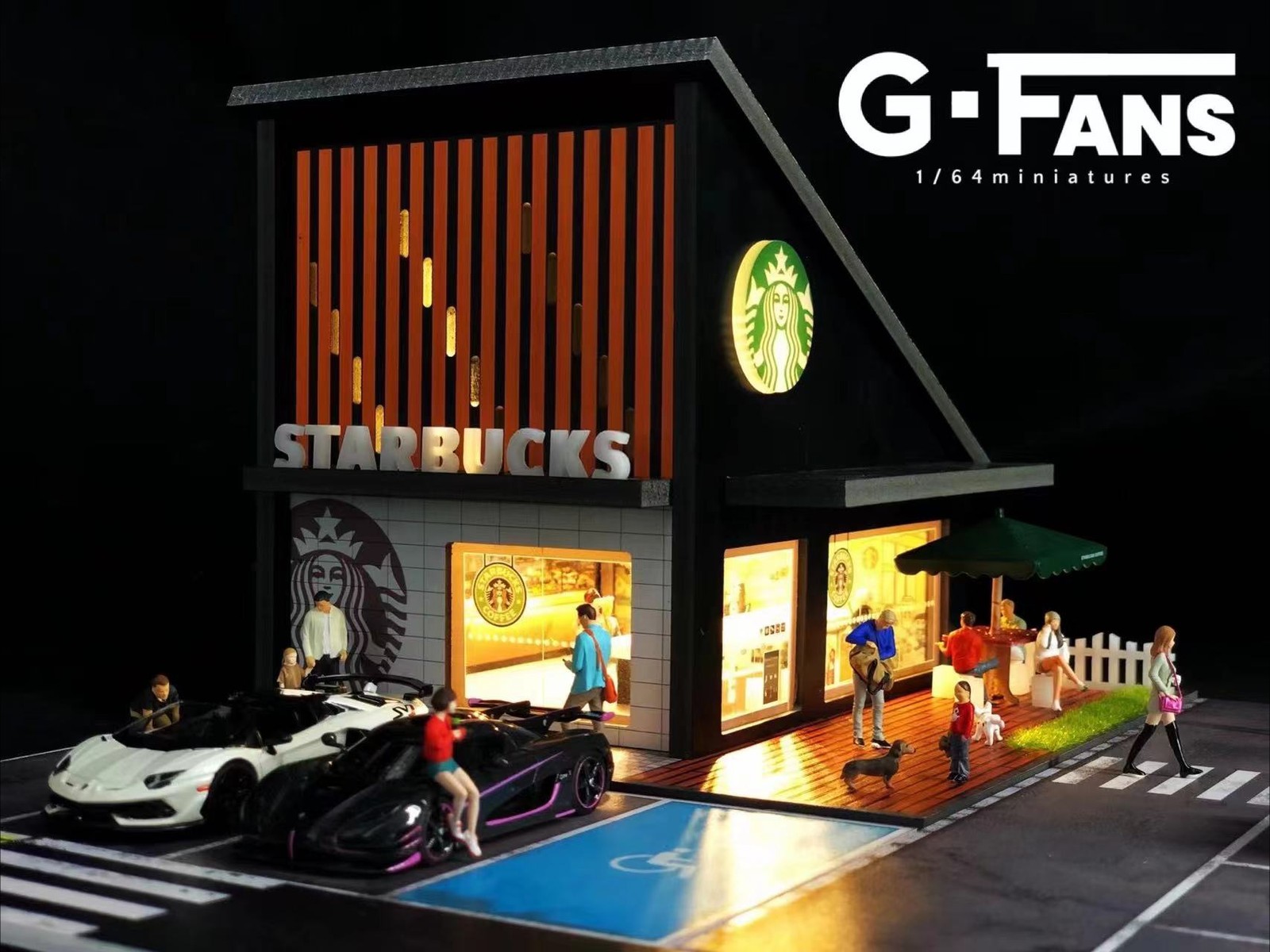 Diorama 1/64 Garage Model LED Lighting Gas Station Scene Display Case Gift