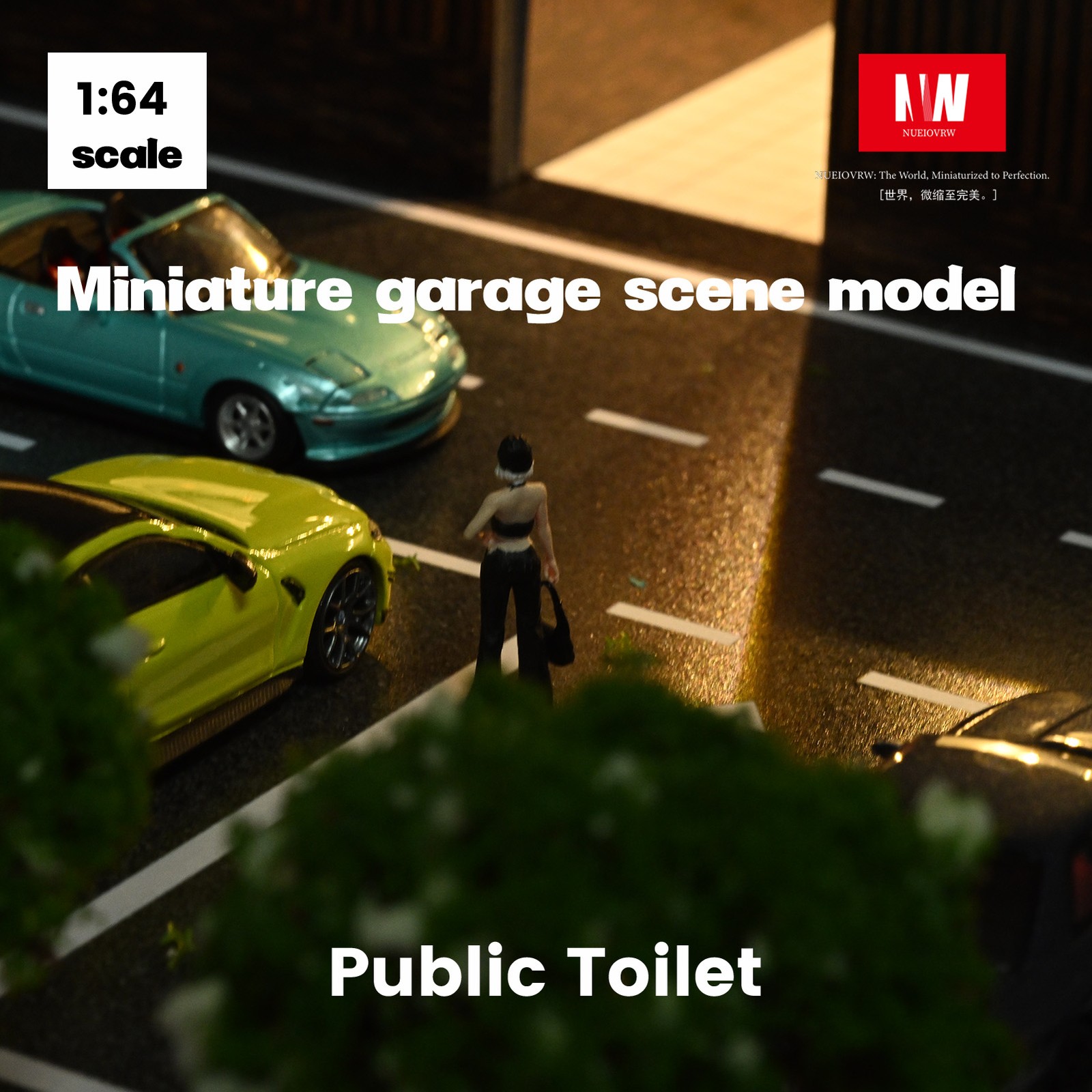 Diorama 1/64 Diecast Car Garage Model LED Street Toilet Building Scene Gifts US