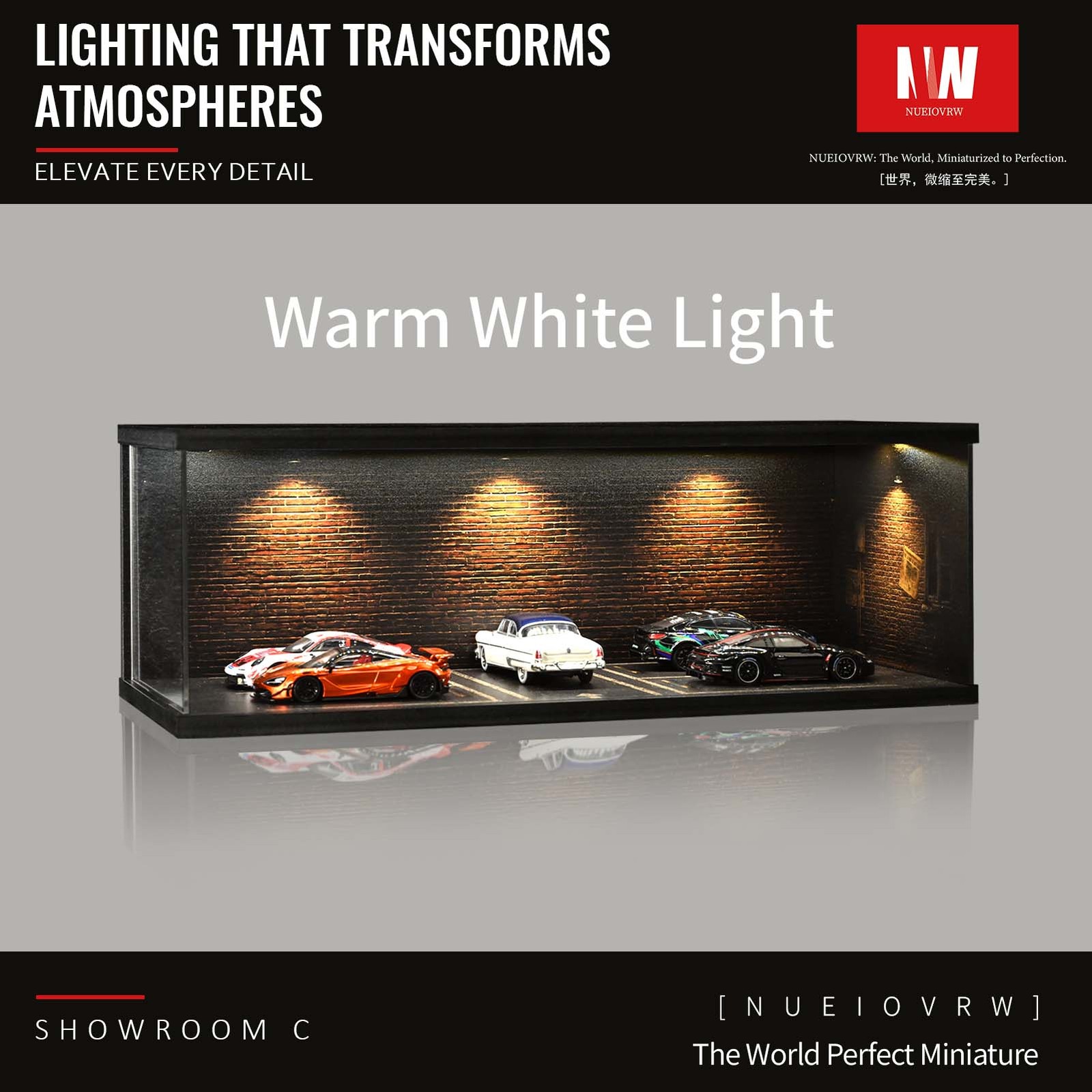 US 1:64/43 Black Garage Diorama Model LED Lighting Parking Lot Display Case Gift