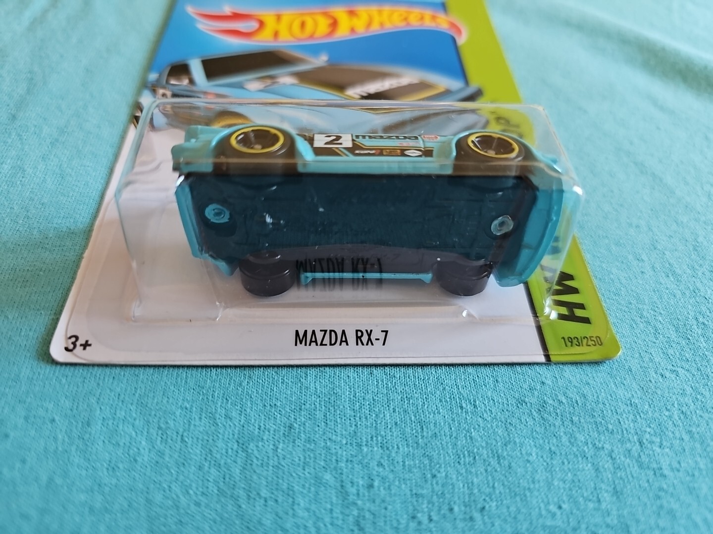 2015 Hot Wheels MAZDA RX-7 Light Blue 193/250 GREAT CARD Speed Team KMART COLOR