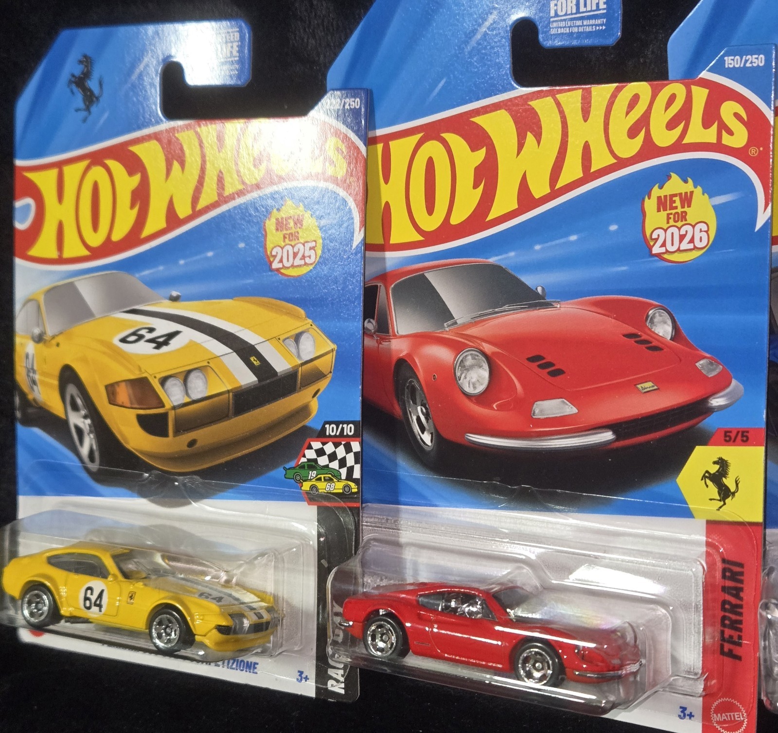 Hot Wheels Ferrari Red & Blue SF90 Stradale-DINO 206 GT-365 GTB4 Competizione-