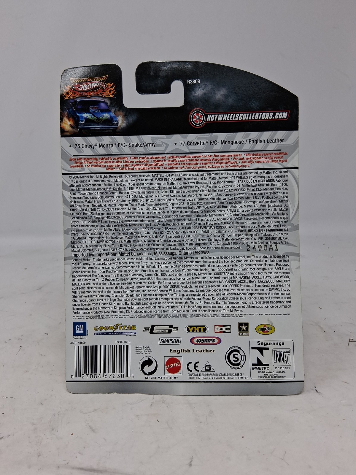 Hot Wheels 2009 Drag Strip Demons #6/25 ’75 Chevy Monza F/C Snake/Army #1 Car P
