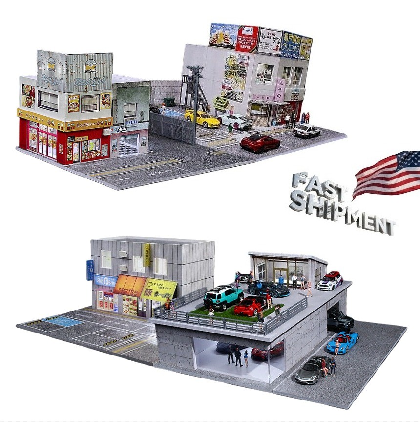 Diorama 1:64 Diecast Garage Model Lighting Japanese Model Scene Display Gift US