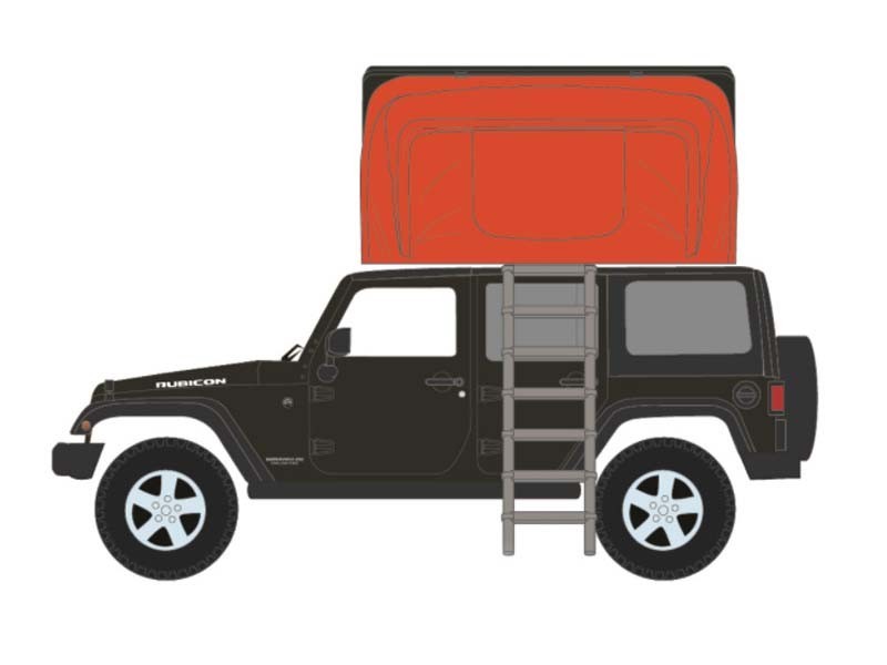 2008 Jeep Wrangler Rubicon – Grey w/ Camper 1:64 Scale Model – Greenlight 38080F