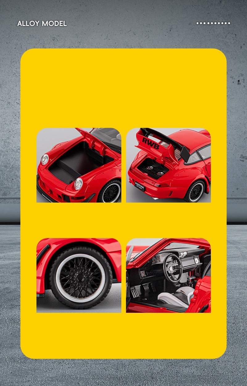 1:22 Porsche RWB 993 Targa 911 Diecast Model Car – Sound Light Pull-Back Toy