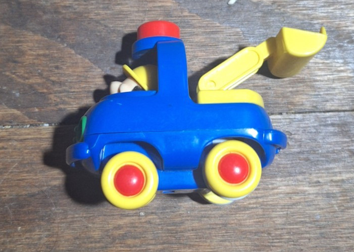 Toy Vehicle Blue and Yellow Excavator Has Pull and Go