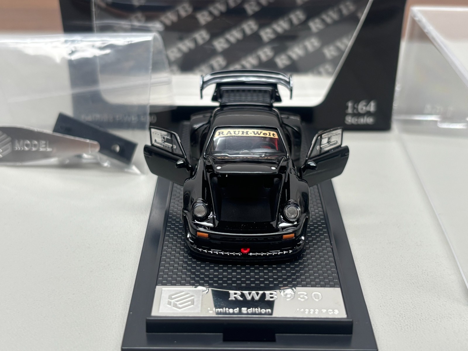 FG 1:64 Black Porsche RWB 930 Sports Full Open Diecast Model Car