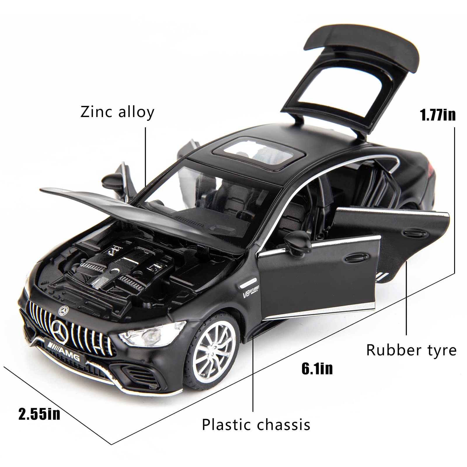 1/32 AMG GT63 Model Car Alloy Diecast Pull Back Toy Car with Sound and Light Doo