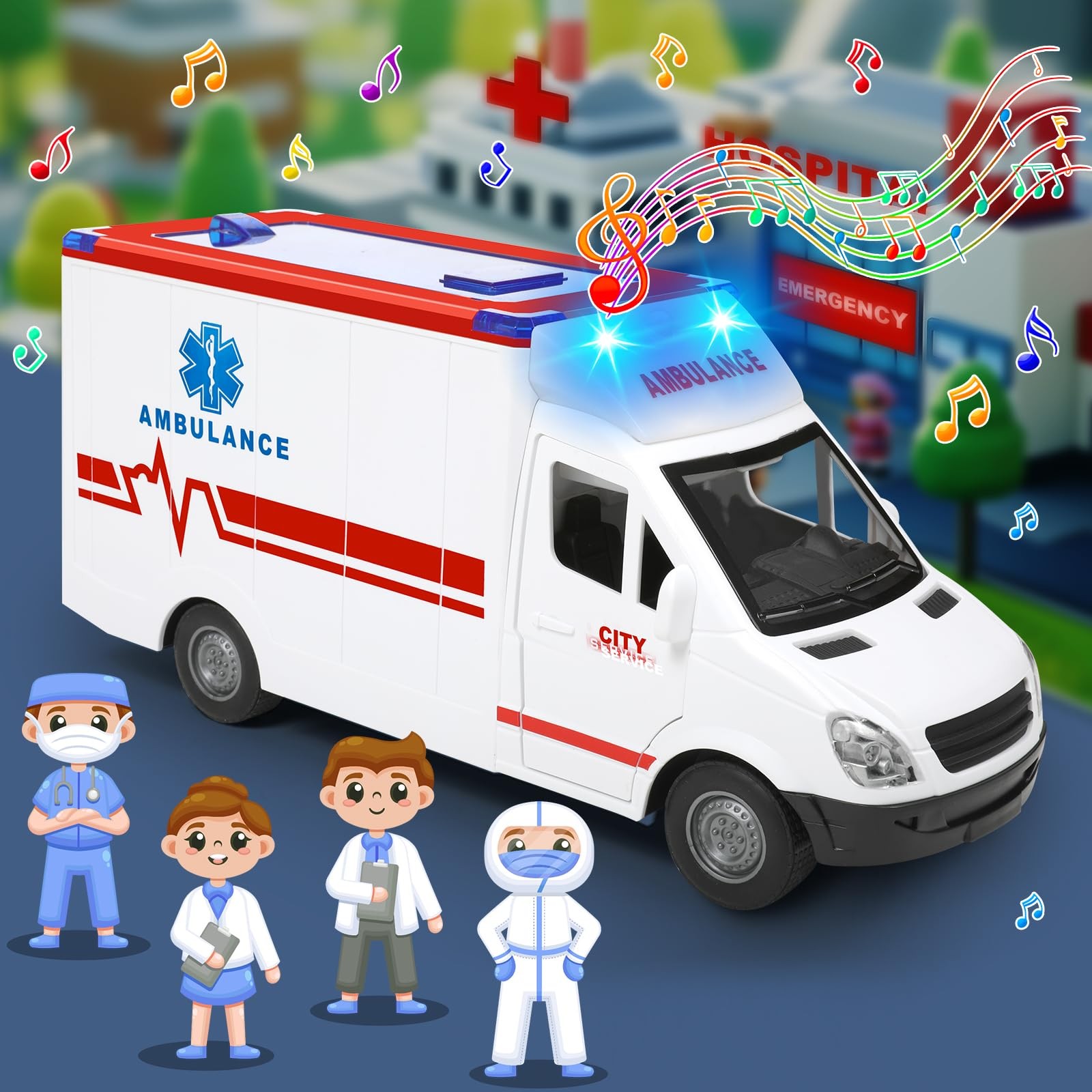 Toy Ambulance Boys Age 3-5 With 4 Different Flashing Lights & Sound, Back And Si