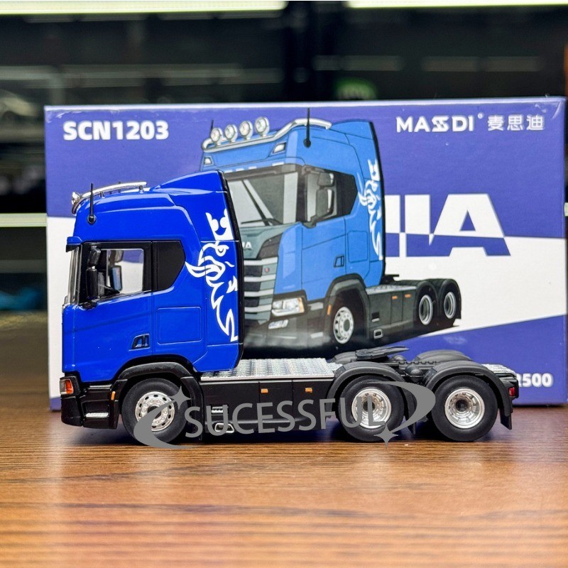 Blue Scania R500 Tractor Truck Masdi 1:64 Diecast Heavy Truck Hobby Model