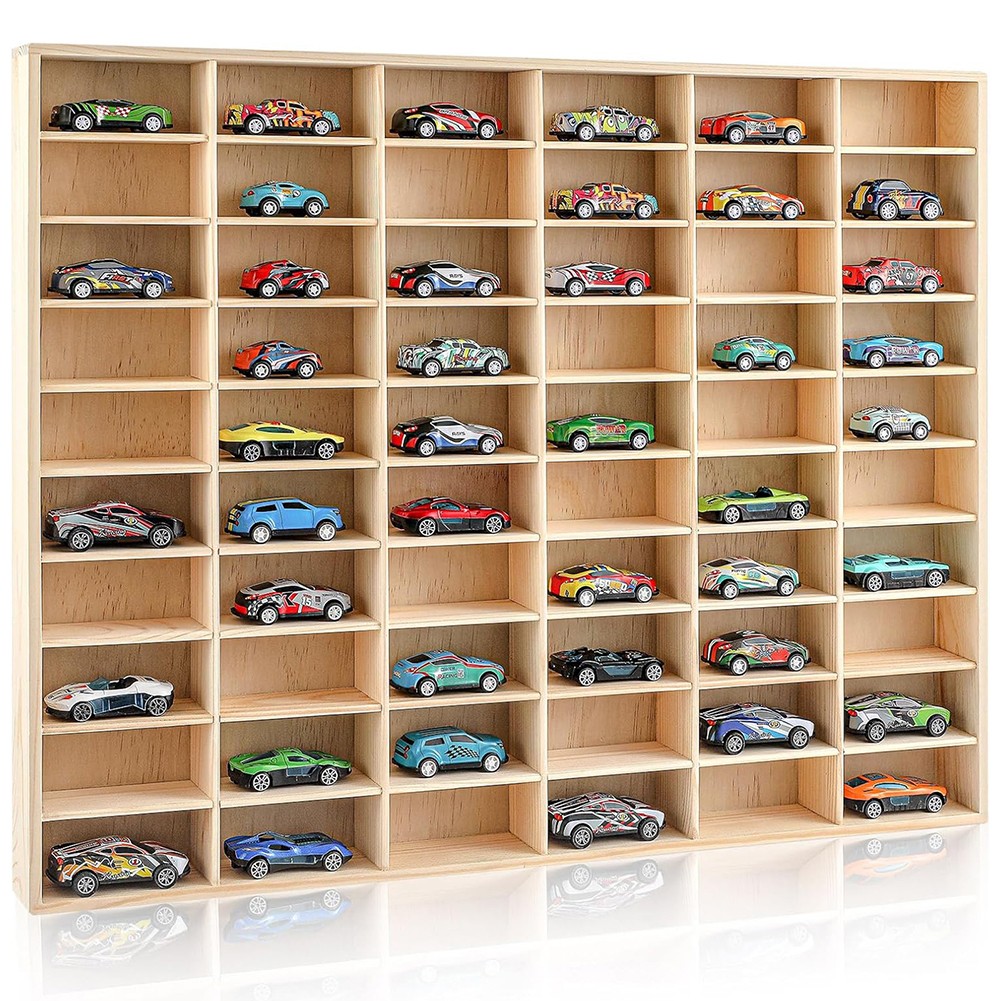 Wooden Display Case for 1/64 Scale Diecast Car Toy 40/60 Grid Storage Shelf