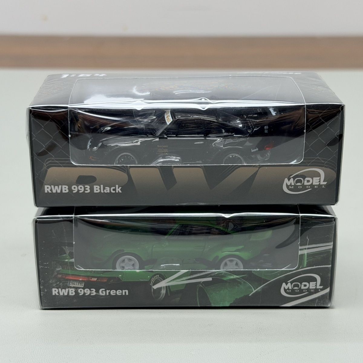 Model Model 1:64 RWB 993 Porsche Widebody Black Green Diecast Car Acrylic Box