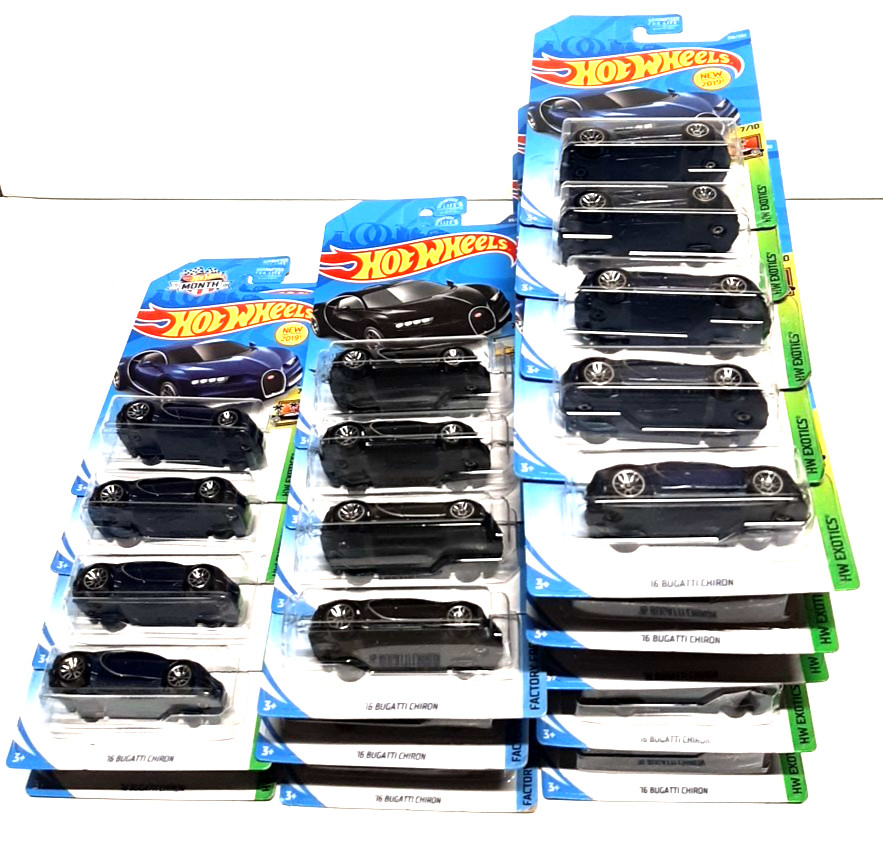 48 Car Lot Hot Wheels 2016 Bugatti Chiron Cars Mixed Blue / Black & MONTH Card