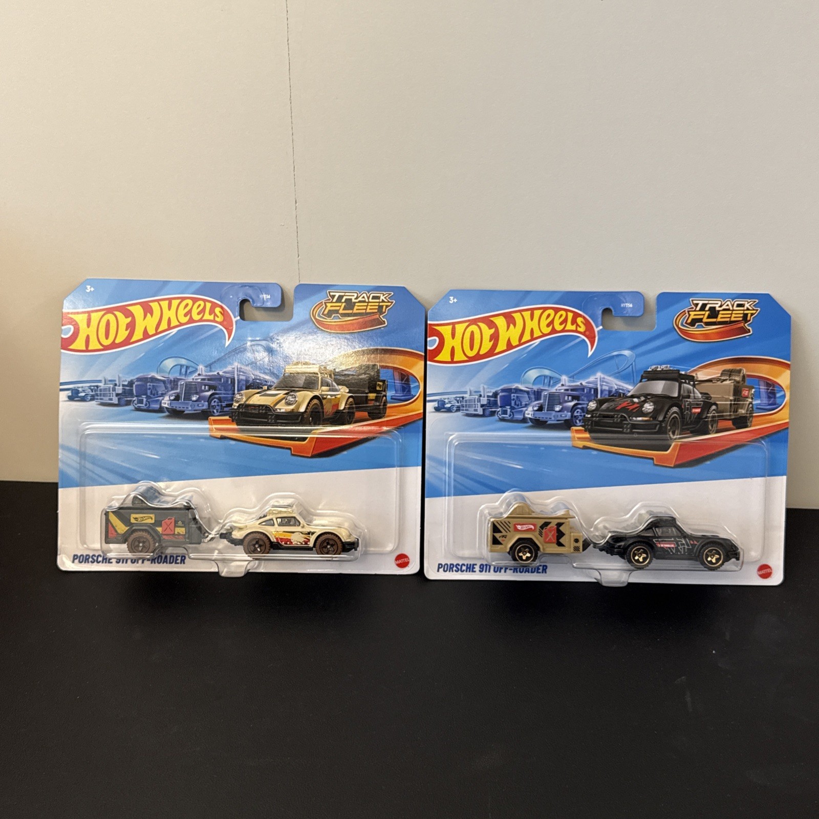 Hot Wheels Track Fleet Porsche 911 Off-Roader Lot Of Two Black & Tan Set