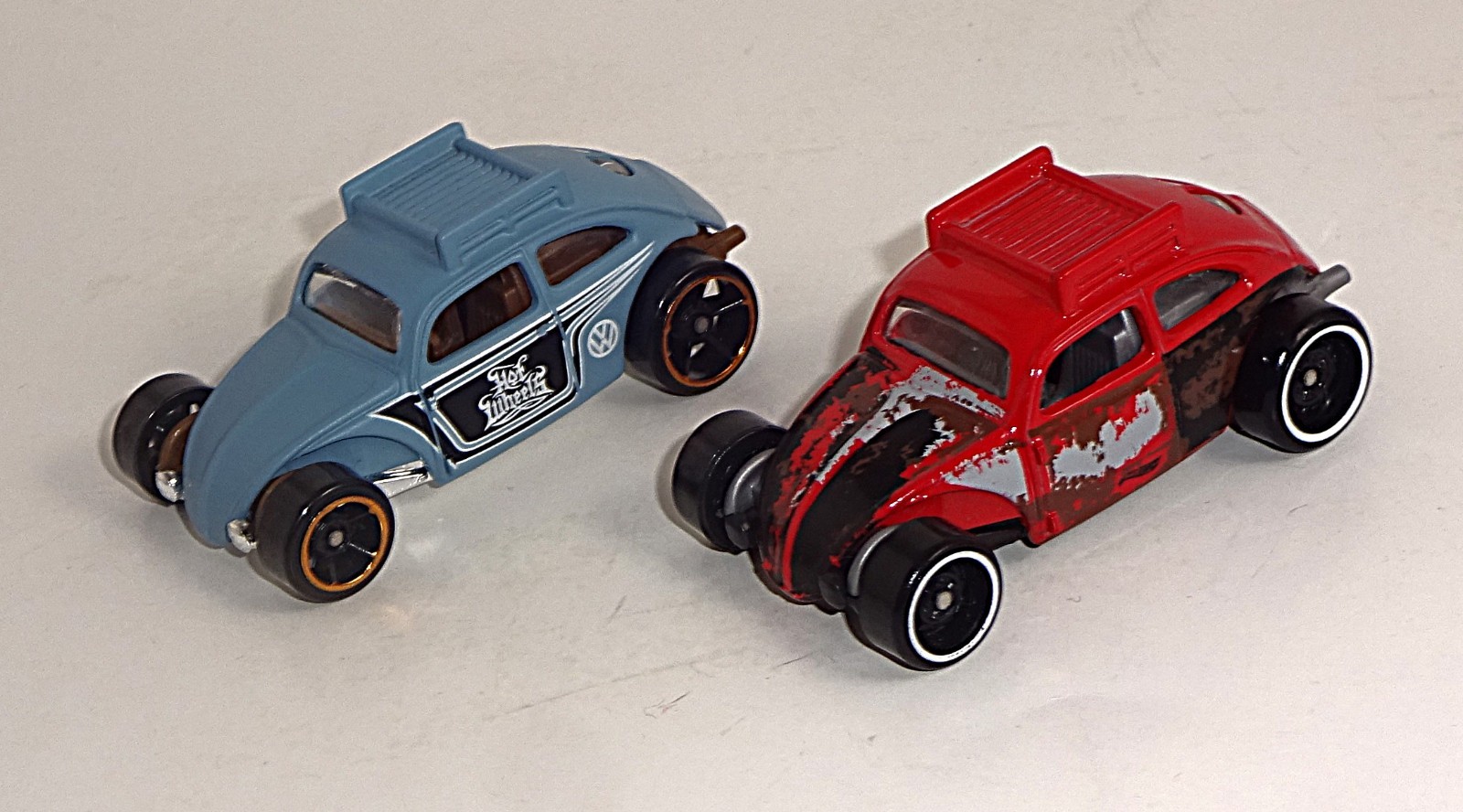 Hot Wheels Lot Of 2 Loose Cars Custom Volkswagen Beetle Flat Blue & Red