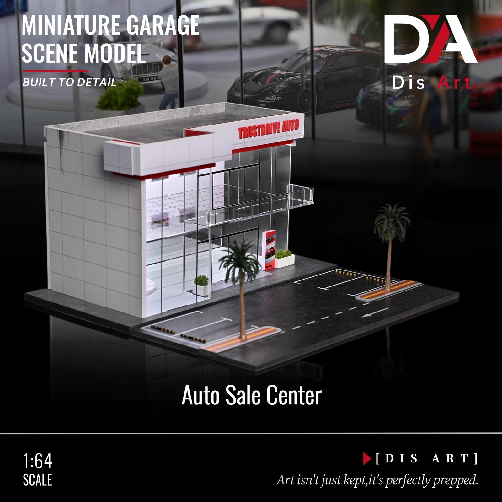 1/64 Diorama 2-Layer Showroom Scene Parking Lot Model LED Light Car Garage Model