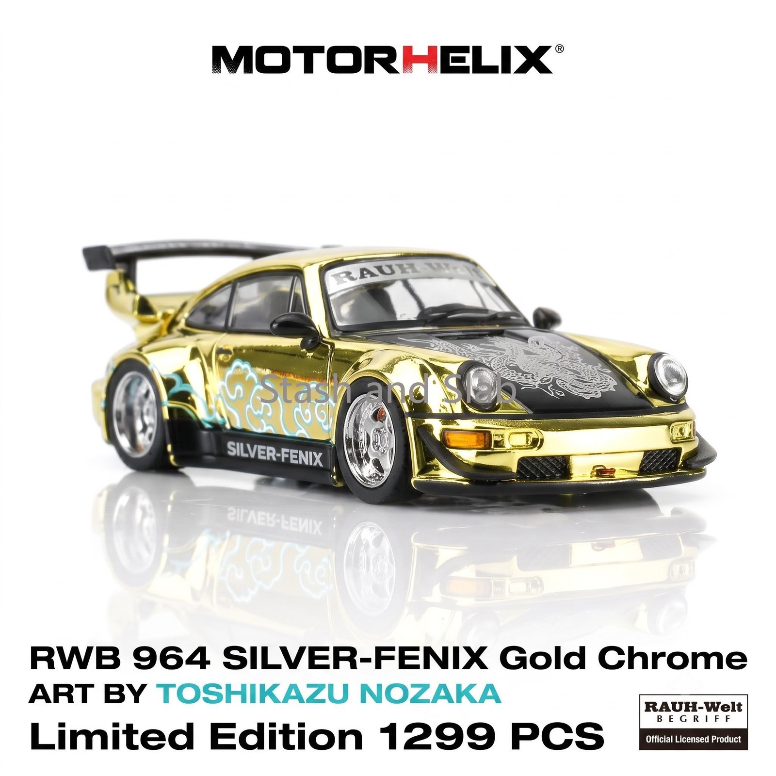 MOTORHELIX 1:64 RWB 964 Silver-Fenix Gold Chrome Toshikazu Nozaka Art 1299
