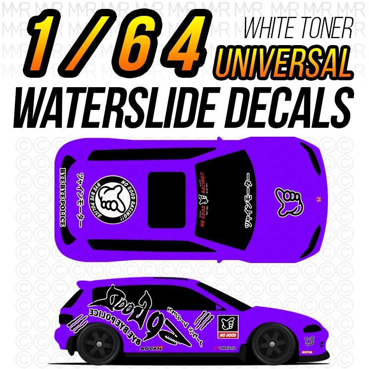 1/64 NO GOOD RACING SHARK Custom White Toner WaterSlide Decal for Hot Wheels