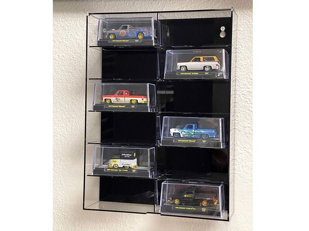 SHOWCASE 12 CAR DISPLAY CASE WALL MOUNT BLACK FOR 1/64 SCALE MODELS MJ10012 BK