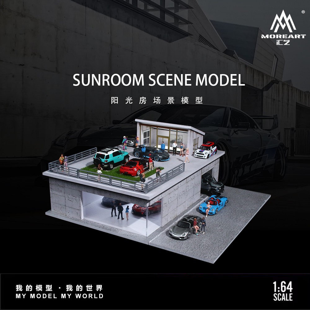 Diorama 1/64 Die-Cast Car Garage Model LED Japanese Street Building Display Toys