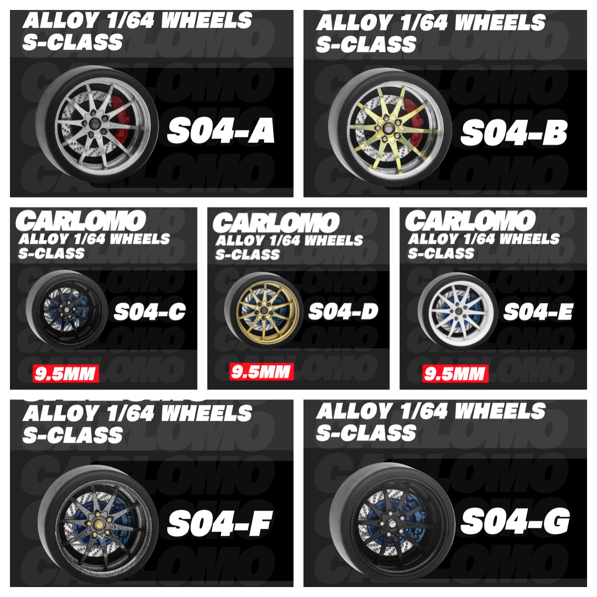 Carlomo 1/64 Diecast Custom Wheels Rubber Tires 9.5mm JDM Tuner Parts MINI GT