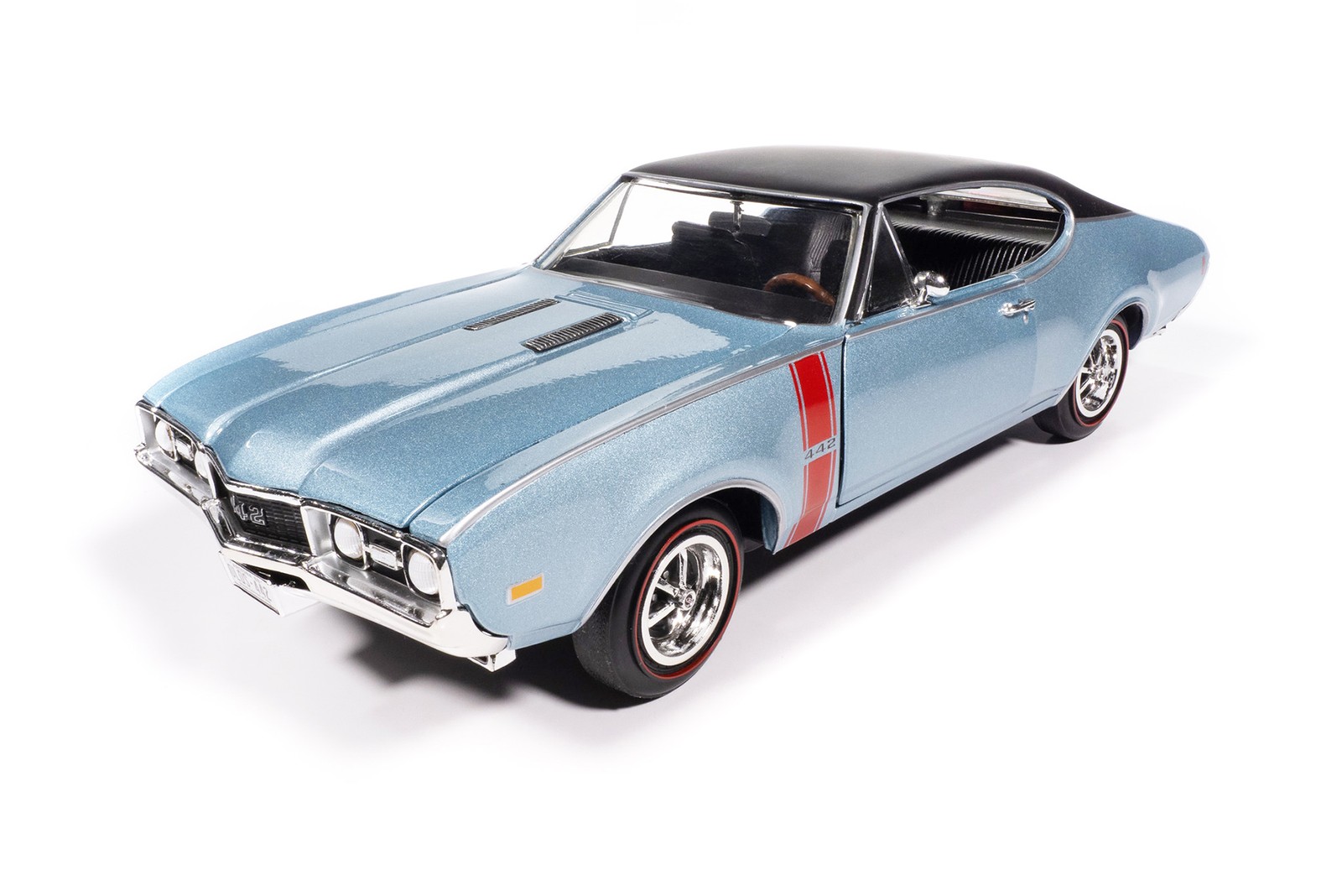 1968 OLDSMOBILE 442 W30 HOLIDAY COUPE BLUE 1/18 DIECAST CAR AUTO WORLD AMM1350