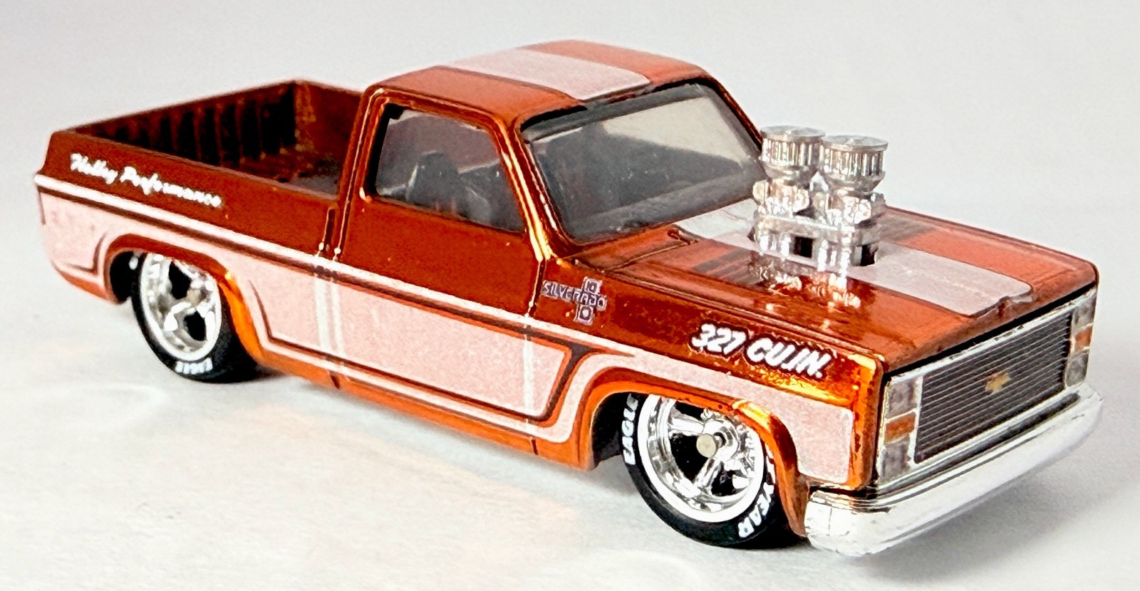 Hot Wheels Custom ’83 Chevy Silverado Holley 327 Copper Real Riders Loose Pickup