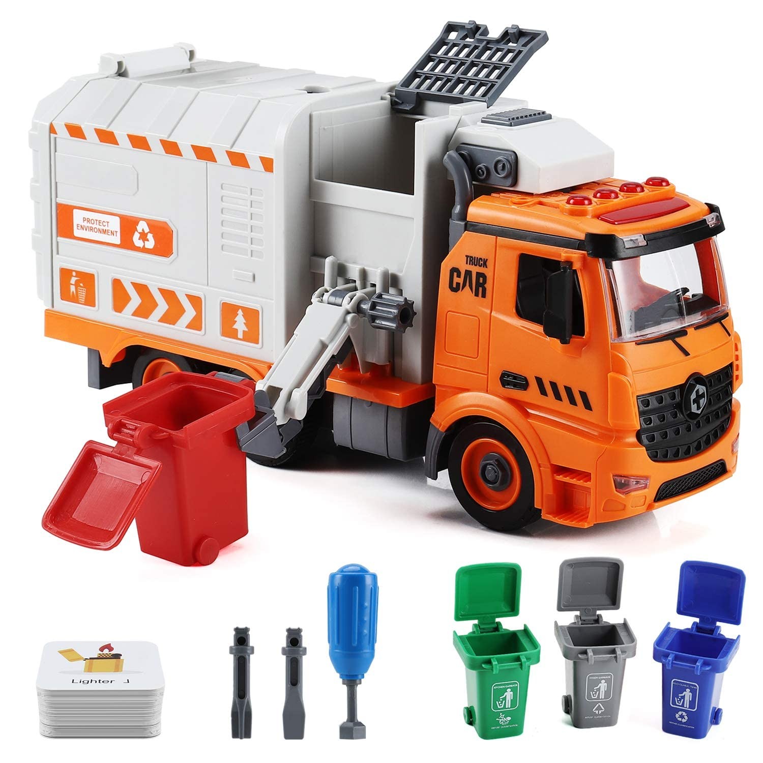 Garbage Truck Toys, DIY Realistic Recycling Trash Truck Toy with Light and So…