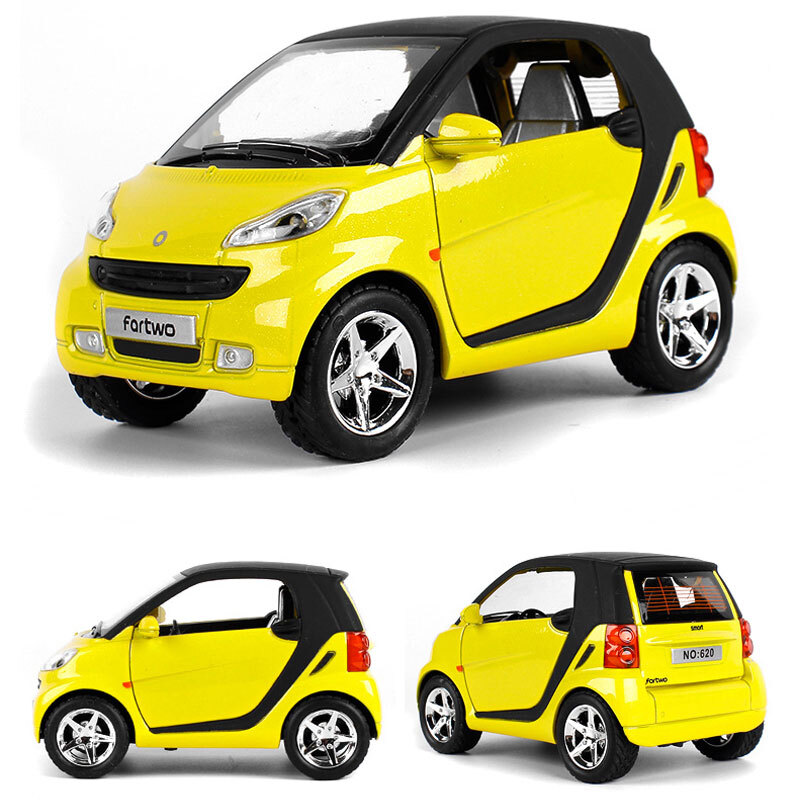 1:24 Smart ForTwo Model Car Diecast Toy Vehicle Kids Toys Boys Gifts Yellow