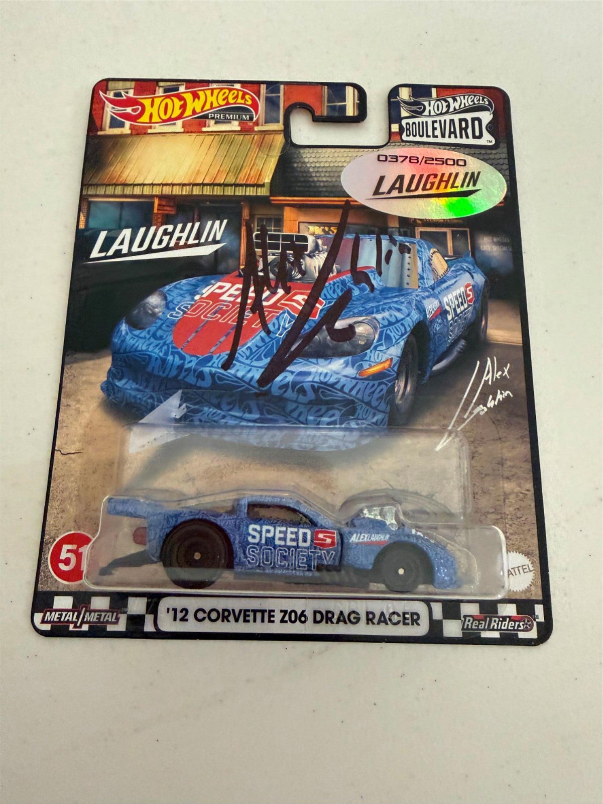 Hot Wheels Boulevard 12 CORVETTE Z06 DRAG RACER ALEX LAUGHLIN Signed #378 AG5