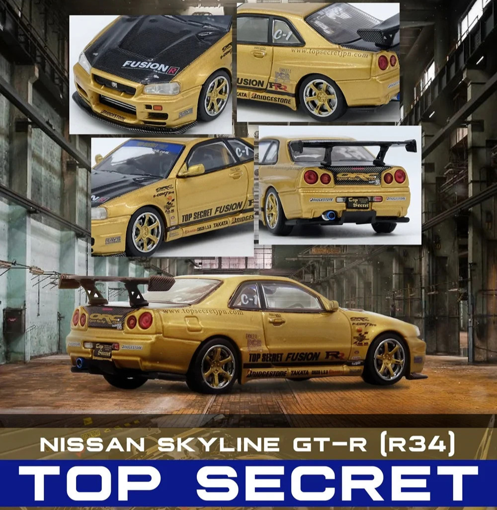 Inno 1/64 NISSAN GTR R34 Top Secret Gold Wheels Model Car -GOLD-