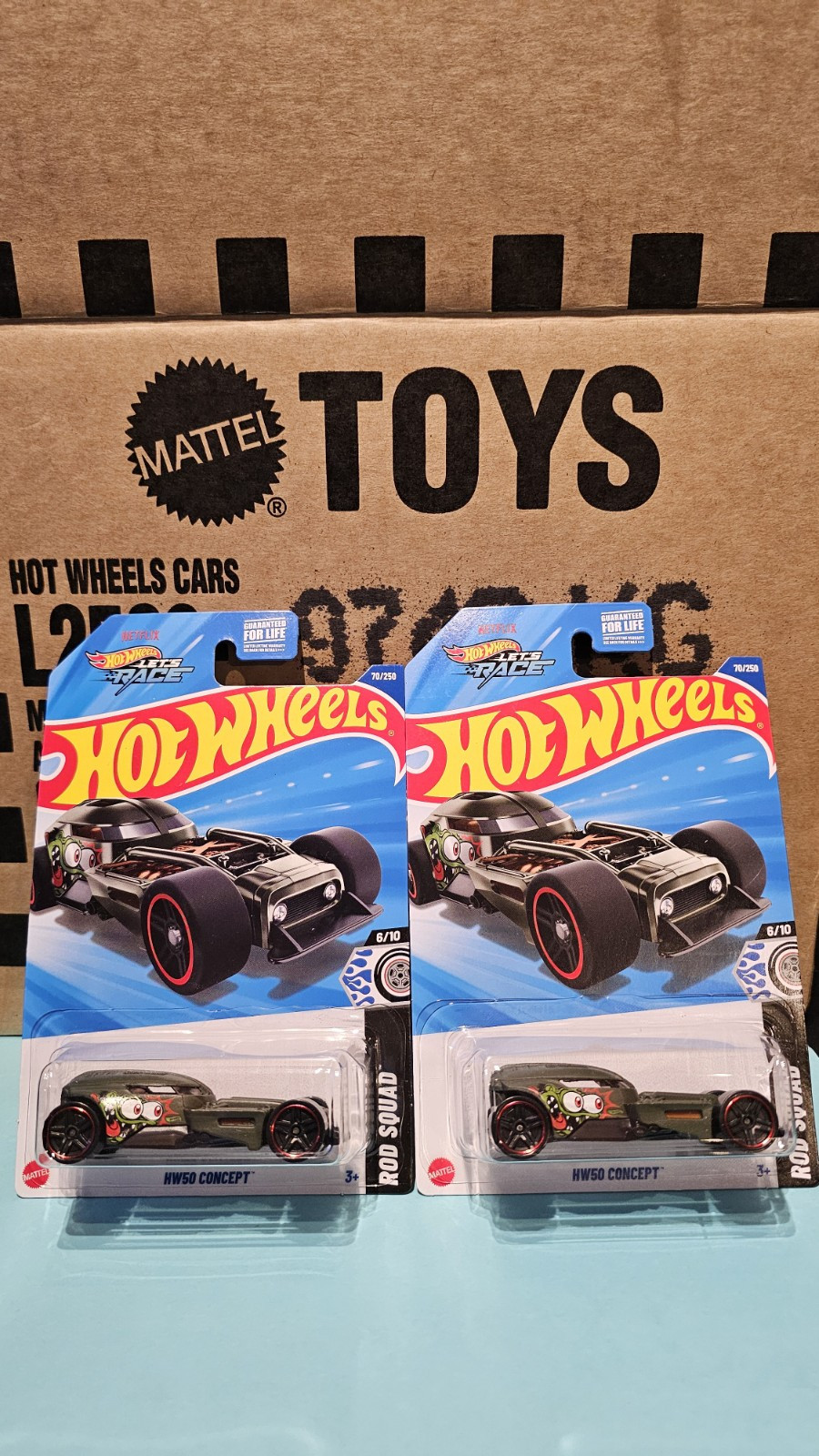 2025 Hot Wheels 70 HW50 CONCEPT Rod Squad 6/10 Mean Green Olive Drab *LOT OF 2*