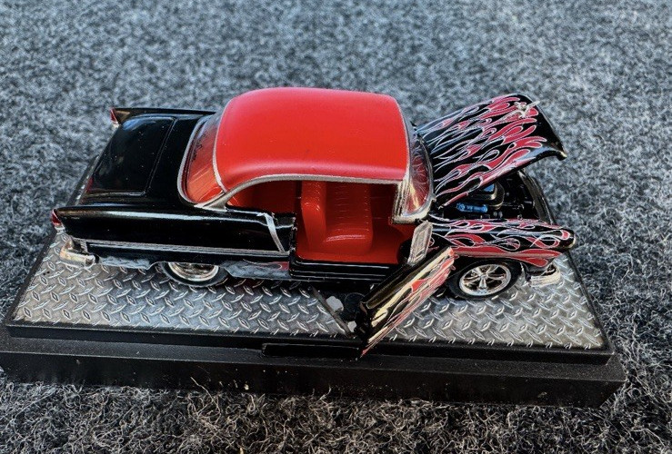 M2 1955 Chevrolet Bel Air Hardtop, Black/Red, No Box, 1:64 Scale