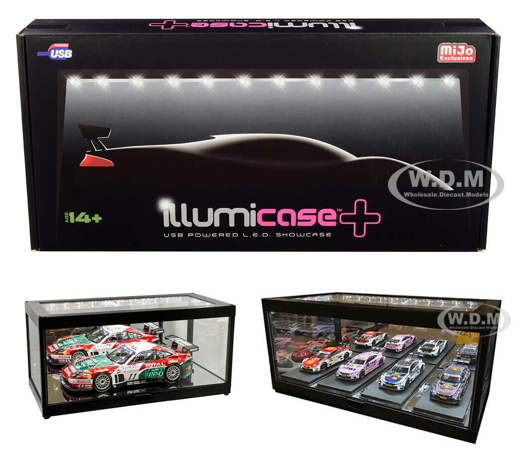 BLACK DISPLAY CASE W/LED LIGHTS & MIRROR BASE 1/24 1/18 BY ILLUMIBOX MJ7710 MBK
