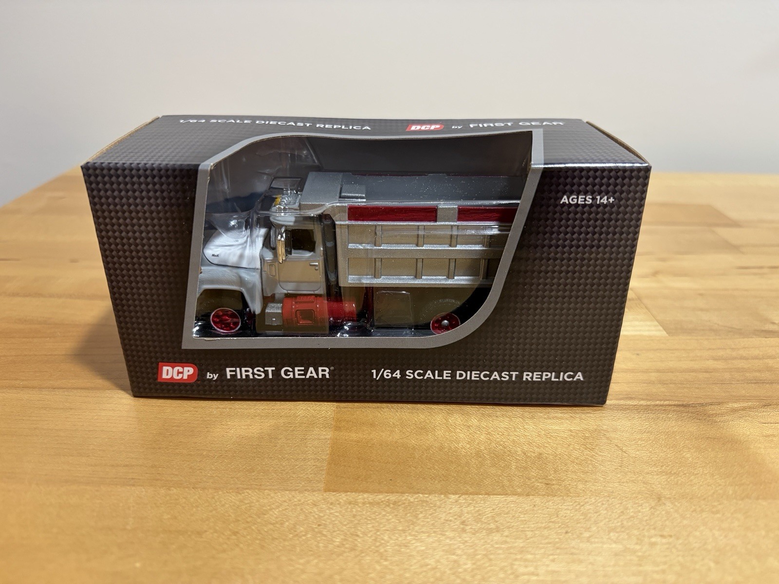 1/64 Mack R Model Dump Truck Silver & Red by First Gear