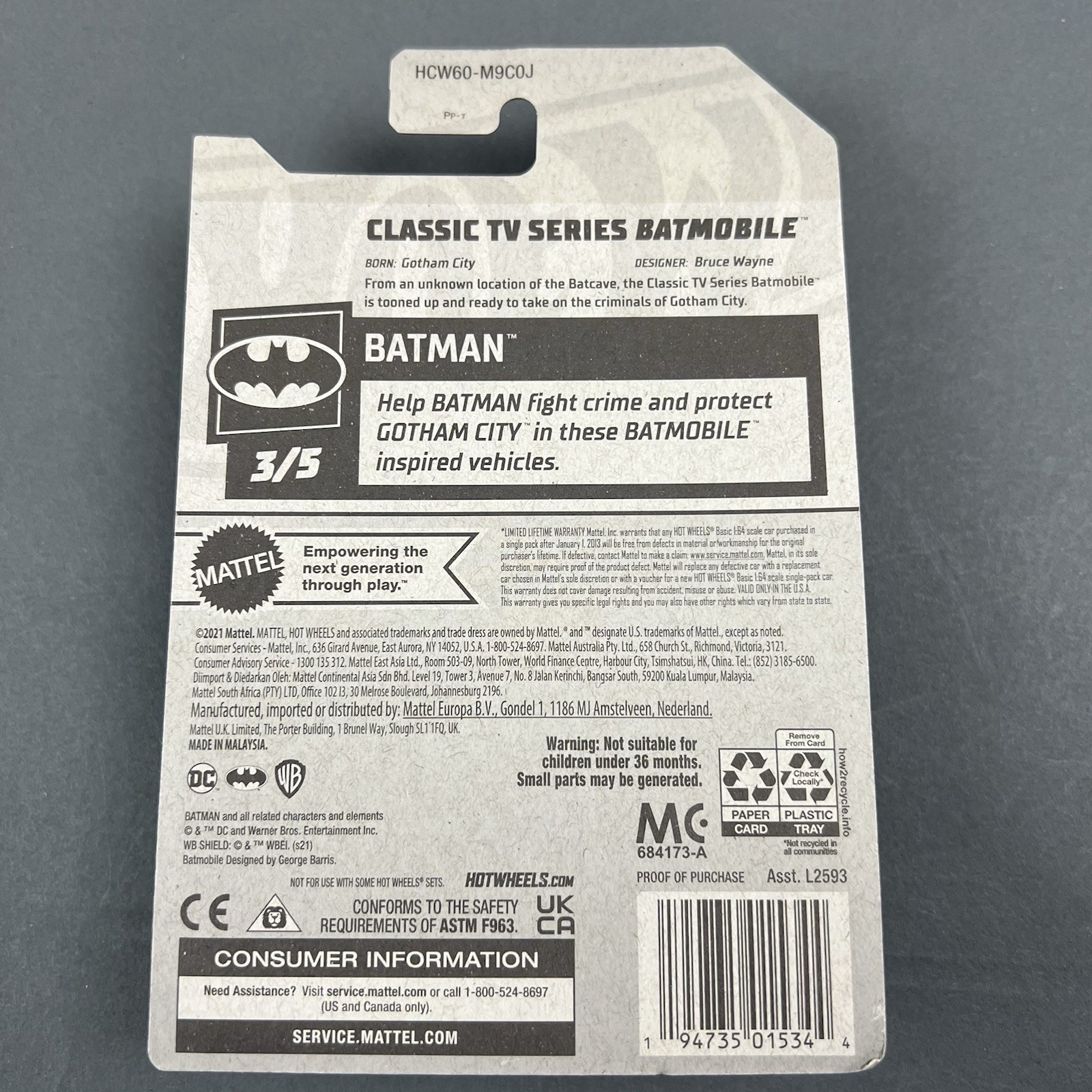 Hot Wheels Classic TV Series Batmobile Blue Batman 3/5 #78/250 Tooned Diecast