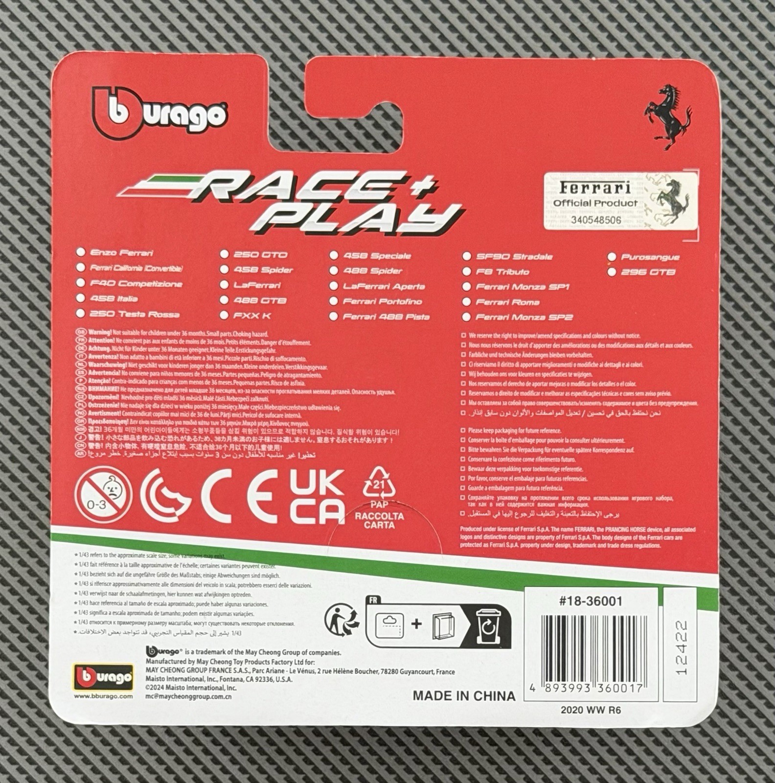 2023 Bburago 1/43 Race & Play Ferrari SF90 Stradale Rosso Corsa Red Diecast NIP