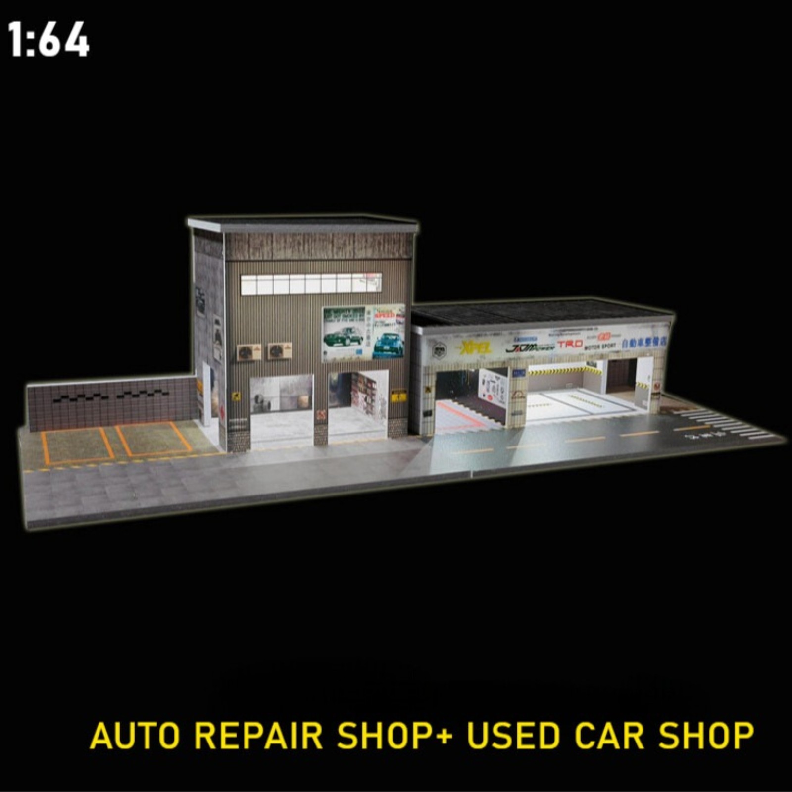 Diorama 1/64 Diecast Car Garage Model LED Street Repair Workshop Building Toy US