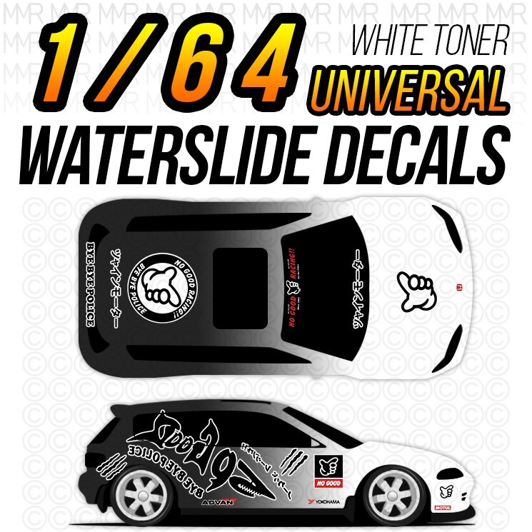 1/64 NO GOOD RACING SHARK Custom White Toner WaterSlide Decal for Hot Wheels