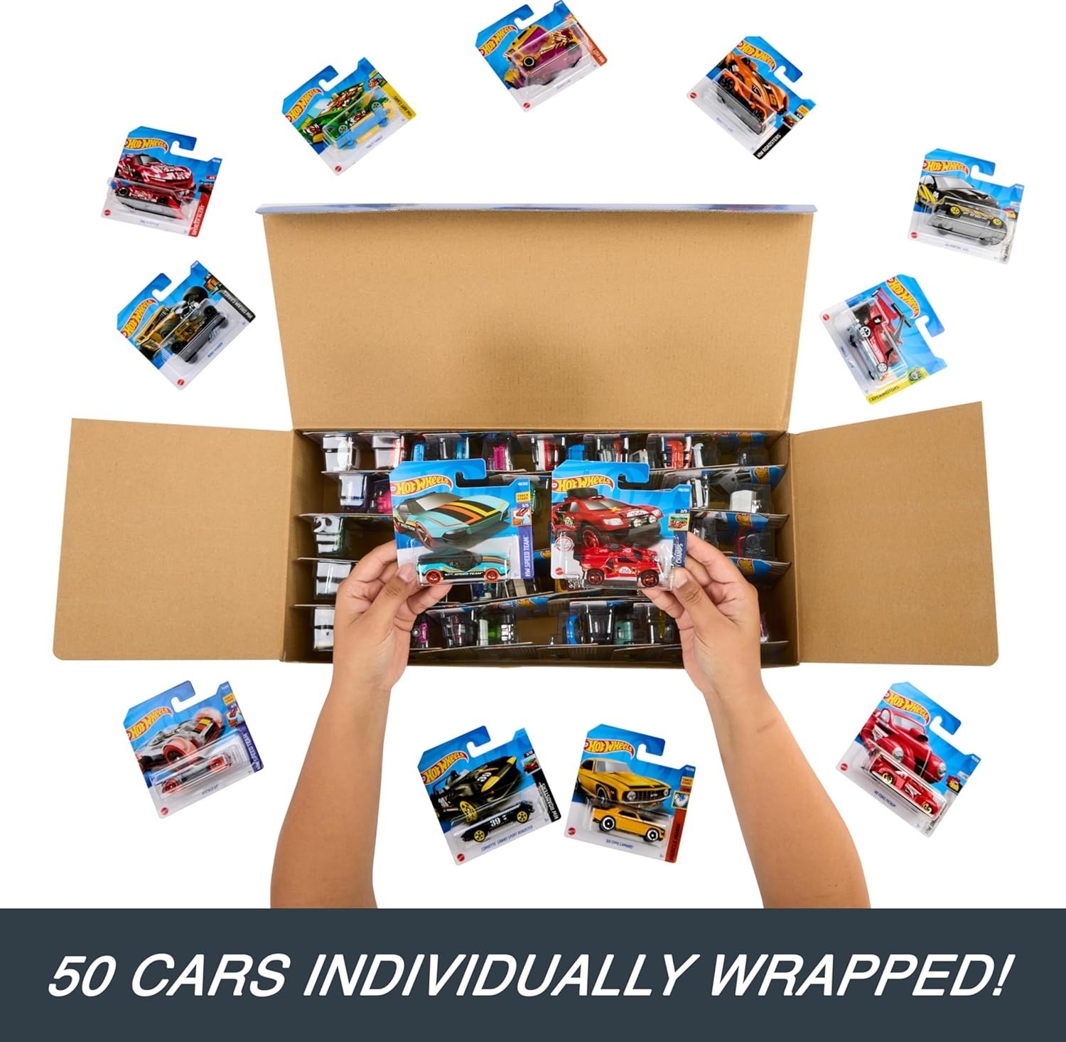 Hot Wheels Toy & 50-Pack of 1:64 Scale Vehicles, Individually Packaged (Styles M
