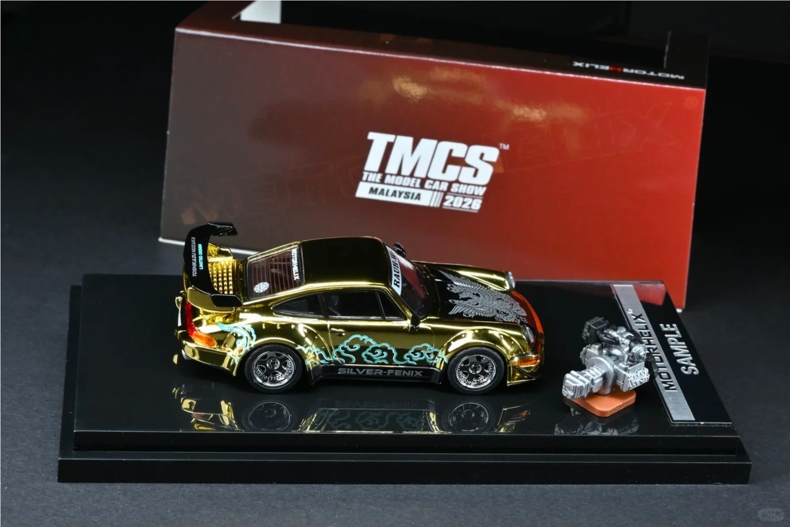 MOTORHELIX 1:64 RWB 964 Silver-Fenix Gold Chrome Toshikazu Nozaka Art