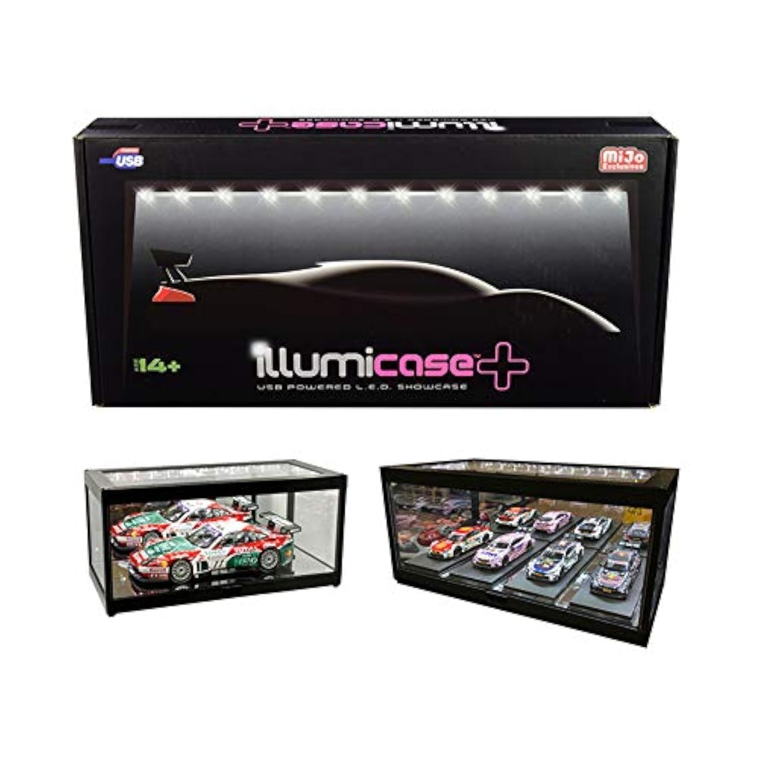 Black Collectible Display Show Case Illumicase+ with LED Lights and Mirror Base
