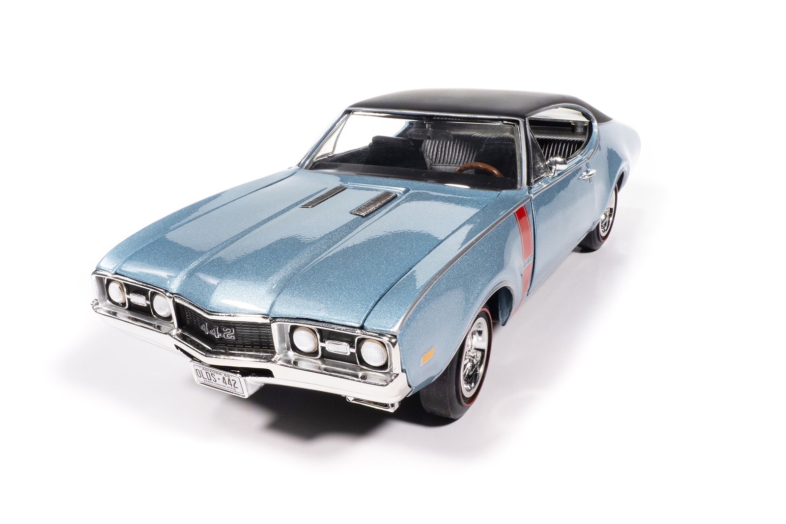 1968 OLDSMOBILE 442 W30 HOLIDAY COUPE BLUE 1/18 DIECAST CAR AUTO WORLD AMM1350