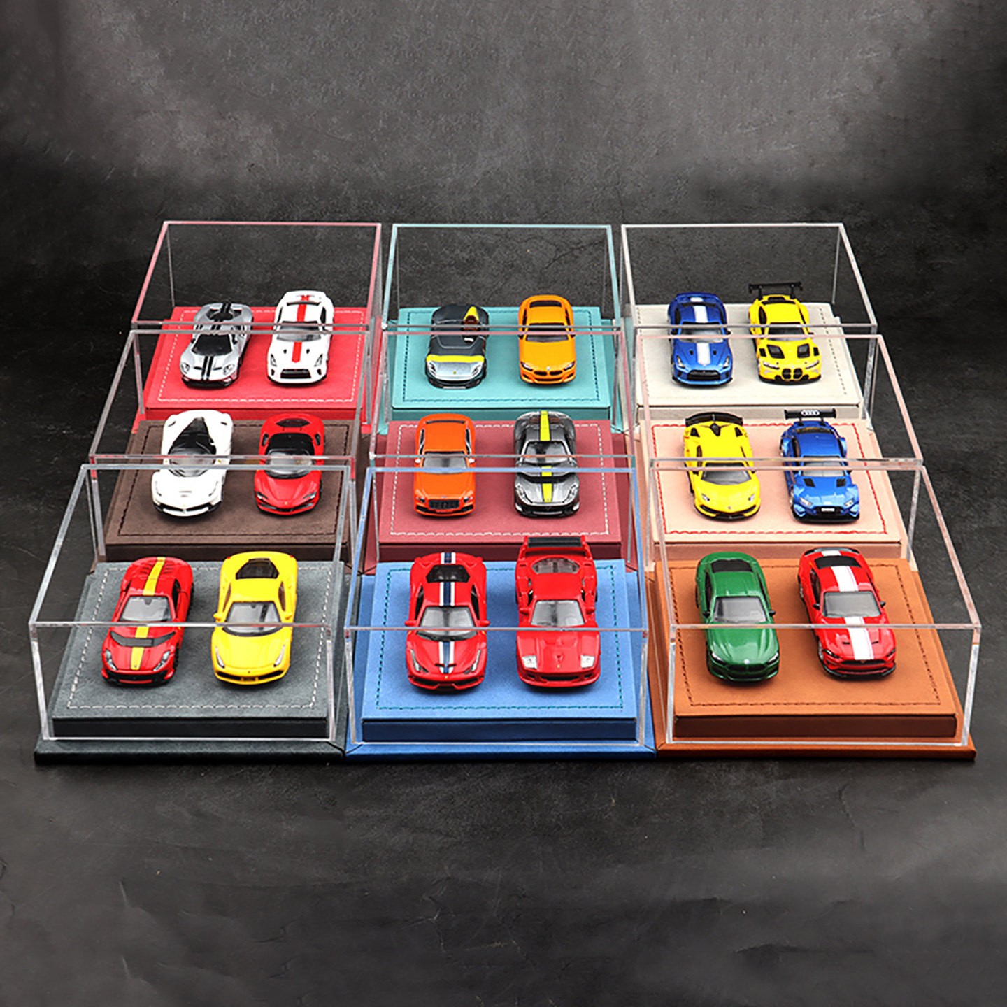 Diorama 1:64 Car Model Collection LED Display Case Leather Acrylic Dust Cover