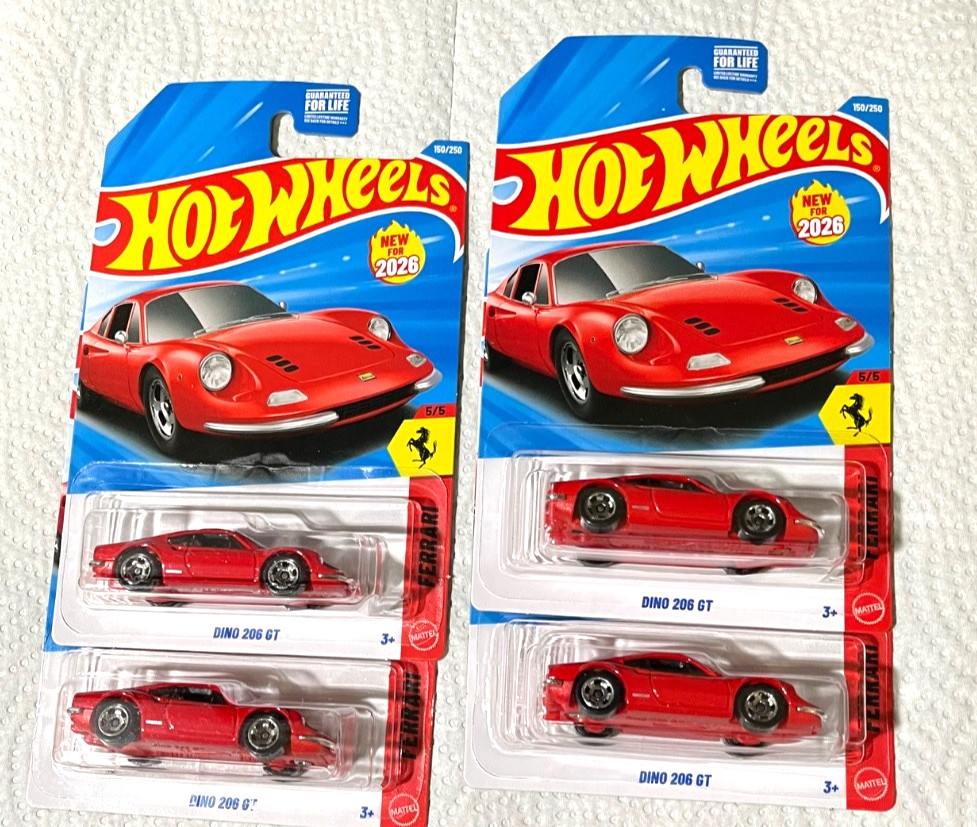 2026 Hot Wheels G & H Case / Ferrari Dino 206 GT / Lot of 4 / RED