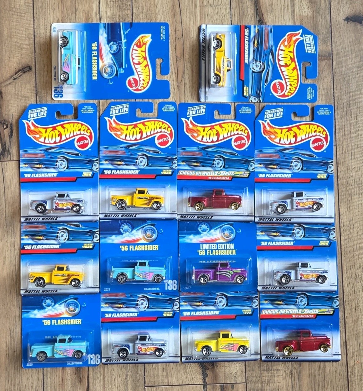 Hot Wheels Lot of 14 ’56 & ’58 FLASHSIDER teal pink Blue Card Variations