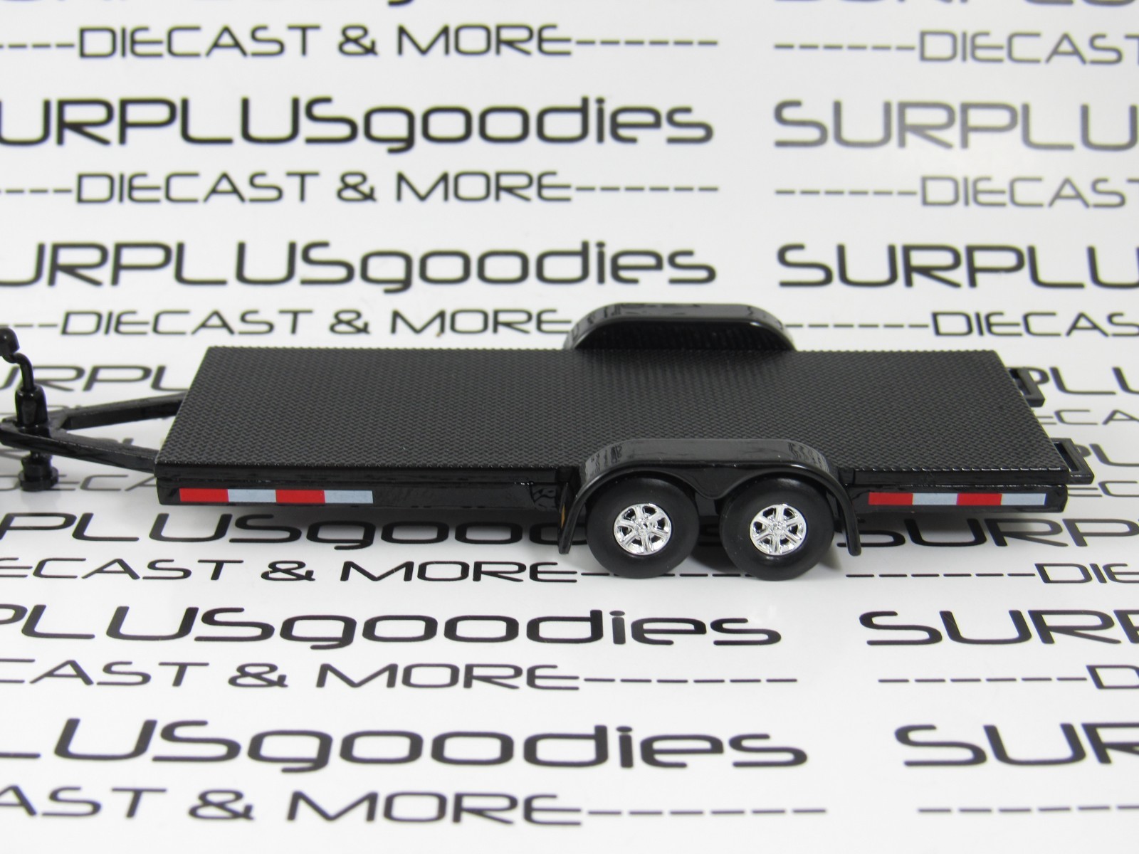 Greenlight Black 2023 DODGE RAM 3500 Flatbed Dually Pickup w/Open Car Trailer