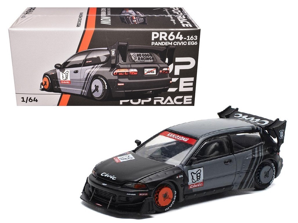 Pop Race 1:64 Honda Civic EG6 Pandem “Kanjozoku” Matt Black& Gray PR640163