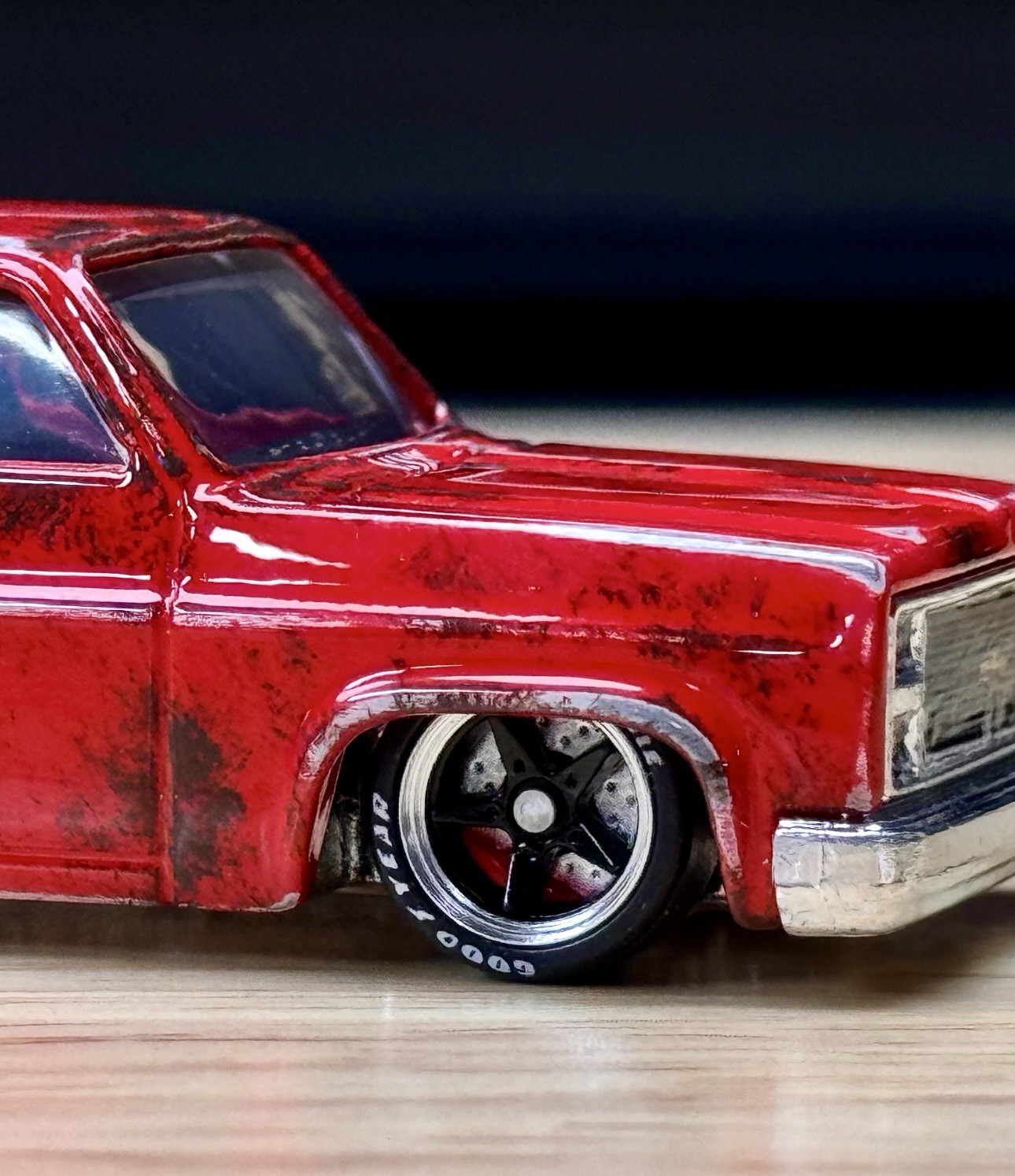 NEW 1/64 Scale Alloy Wheels Rubber Tires BLK N Chrome (1 Set) For 83 Silverado